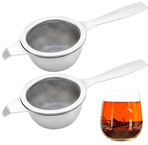 Tea Strainers for Loose Tea, 2 Fine Mesh Tea Strainer with Mini Sieve Design, 14.2 cm Stainless Steel Tea Infusers for Home and Office Use, Portable Small Sieve for Travel Tea Preparation