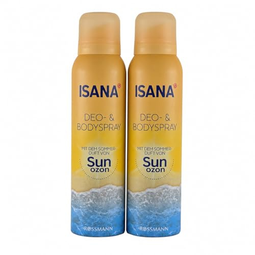 Isana Sun Ozono - Desodorante en spray corporal y desodorante en aerosol (2 x 150 ml), aroma veraniego, edición limitada, frescura 24 horas