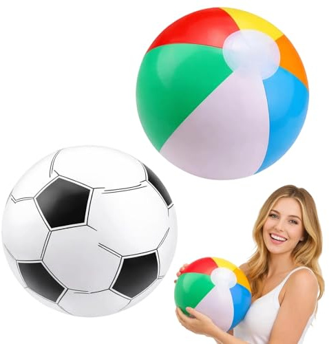 WaaRiuQ Beach Ball, Inflatable Ball Set with Football and Volleyball, Beach Balls for Swimming Pool Fun, Blow Up Ball for Outdoor Activities, Inflatable Beach Ball Set for Sports Games
