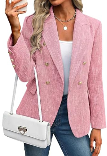 ticticlily Blazer Donna Elegante Lungo Giacca con Colletto con Revers e Doppiopetto Giacche da Ufficio Giubbotto Chic Casuale