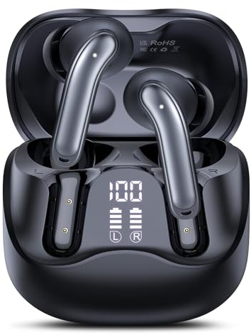 Bluetooth Kopfhörer mit Hybride Aktive Geräuschunterdrückung, In Ear Kopfhörer Kabellos Bluetooth 5.4, 6Mic, 49Std. Wiedergabe, kraftvoller Bass, 8 EQ-Modi, APP-Steuerung, kabelloses Laden, Multipoint