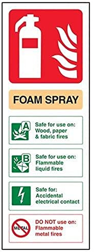 V Safety Foam Spray Id Electrical Safe Fire Extinguisher Sign - Portrait - 100 mm x 280 mm - 1 mm Rigid Plastic Safety Sign