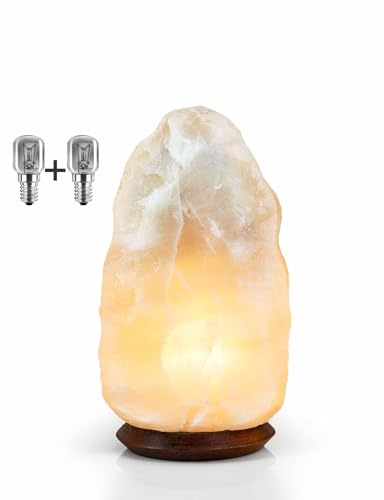 SalNatural Weiß HALIT Salzlampe (Salzkristalllampe bekannt als Himalaya Salz) aus der Salt Range Punjab, Pakistan. Salzsteinlampe incl.1.5m Kabel mit Lampenfassung & Schalter + 2x Leuchtmittel 15W