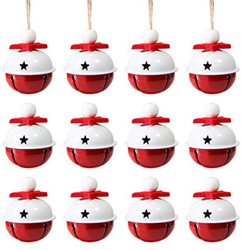 Naler 12 Stück Glöckchen Weihnachtsbaumschmuck Rot Weiß Schellen Glocke für Weihnachten Weihnachtsbaum Deko - 4 cm