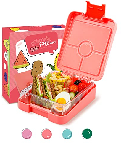 schmatzfatz easy Snackbox, mit Fächern, Brotdose, Lunchbox, Bento Box, Geschenk für Kinder (Coral)