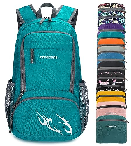 FENGDONG 35 l leichter faltbarer wasserdichter Packbarer Reiserucksack für Damen und Herren grün