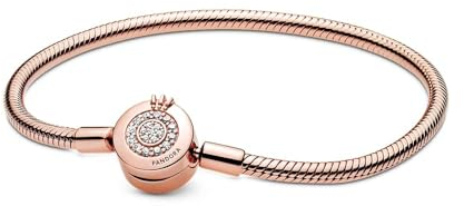 PANDORA Moments Women's 14k Rose Gold-Plated Sparkling Crown O Snake Chain Bracelet, Size 18, No Box