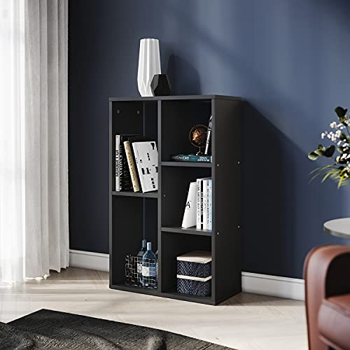 ELEGANT Wooden Bookcase with Open Cubes and Shelves, Bookshelf Storage Shelving for Home Office, Bedroom, Living Room, 2 Tier Low Bookcase, Black
