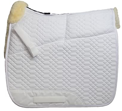 Engel Reitsport | SCHABRA1AP-D-WEI-MED | Schabracke | Aufpolster Korrektur | Steppstoff | Lammfell im Sattelbereich | Half Lined |Fellkranz vorne | Dressur | Stoff weiß Fell med.