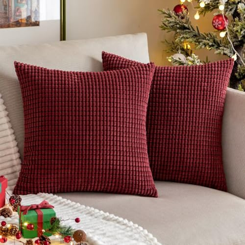 MIULEE Weihnachten Kissenbezug 40x40 Weinrot Sofakissen Kordsamt Kissenbezüge Quadrat Cord Dekokissen Kissenhülle Dekorativ Couchkissen Bezug Weich für Wohnzimmer Schlafzimmer 16x16 Inch 2er Set