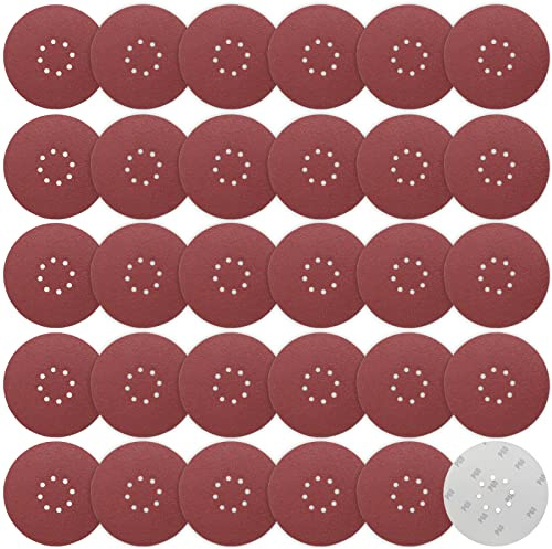 STEBRUAM 30 Stück Schleifpapier 225mm Klett 60 Körnung für Schleifgiraffe | 225 Sandpapier p60 Schleifscheiben 8 Loch Schleifteller für Trockenbauschleifer Schleifen Giraffe
