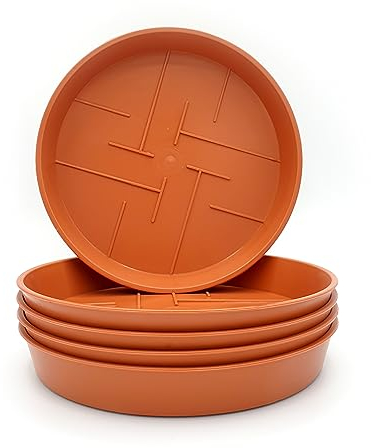 Plastard 5er-Set Blumentopf-Untersetzer Rund aus Plastik 16 cm Durchmesser, Untertopf für Innen- und Außenbereiche, aus witterungsbeständigen Material, Farbe Terrakotta