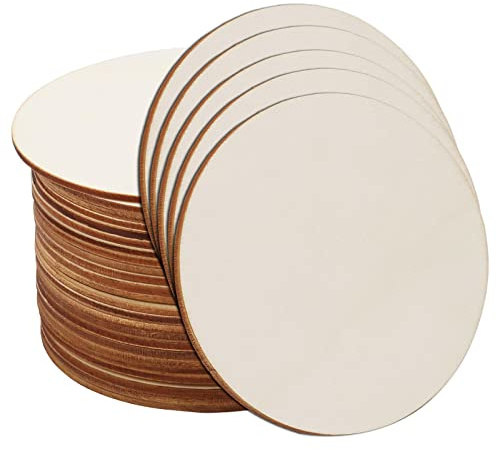 sinzau Discos de madera, 50 piezas de paneles de madera redondas para decoración, posavasos, manualidades, pintura, bricolaje, 10 x 10 cm