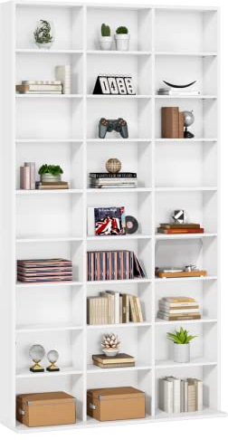 FirFurd 190 cm Bücherregal CD Regal mit 27 Fächern CD Ständer höhenverstellbar Standregal Raumteiler für Wohnzimmer Arbeitszimmer Weiß