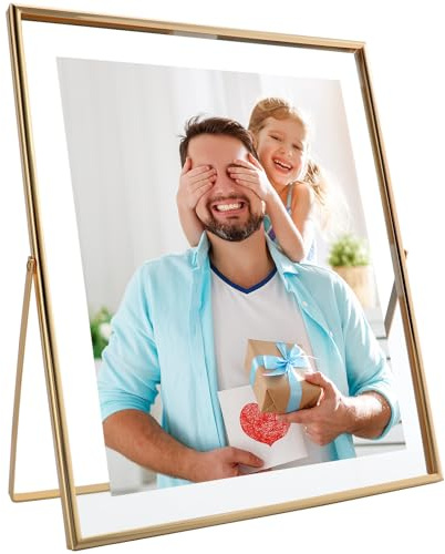 AhaGo Gold Floating Picture Frame, 10x12 Inches, For Photo 9x11, 8x10, 7x9, Large Photo Frame, Classy For Father's Day, Anniversary, Birthday, Portrait