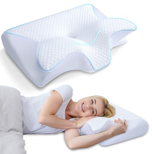 HOMCA Nackenkissen Orthopädisches Kissen Memory Foam Kissen 2 in 1 Nackenstützkissen Ergonomisches Kopfkisse für Rücken-, Seiten- und Bauchschläfer, 60x40x12/14cm