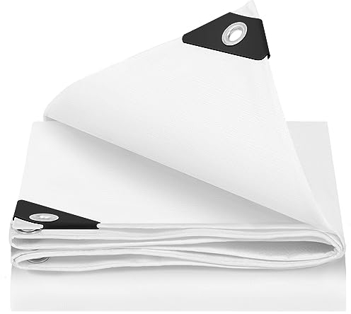 WOLTU Telone Idrorepellente per Esterno 3x4 m Telo Occhiellato Rinforzato in PE 140g/m² Copertura per Piscina Auto, Mobili da Giardino, Antipioggia e Antivento, Bianco