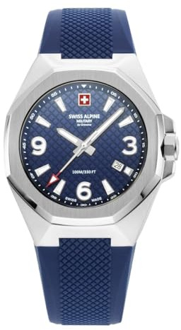 Swiss Alpine Military Orologio da uomo analogico al quarzo 7005.1 silicone, Acciaio/Blu/Blu - 1835sam, cinghia