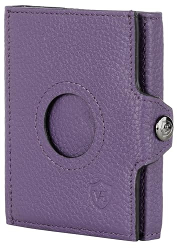 VON HEESEN Airtag Slim Wallet mit XL Münzfach & RFID-Schutz - Airtag Portmonee Herren klein aus echtem Leder - Mini Geldbörse - Kreditkartenetui Kartenetui - Portemonnaie Geldbeutel (Violet)