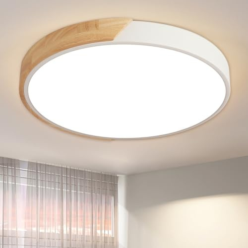 Style home 48W LED Deckenleuchte dimmbar mit Fernbedienung Ø50x4cm Holz | 3000-6000K,Rund Flach Deckenlampe für Wohnzimmer Schlafzimmer Arbeitszimmer Büro Küche Diele