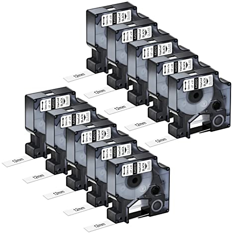 NineLeaf 10 Packung Ersatz für Dymo D1 45010 S0720500 A45010 12mm x 7m 0.47'' Bänder Schwarz auf Transparent Schriftband für LabelManager 160 210D 220P LabelPoint 100 150 200 250 Beschriftungsgerät