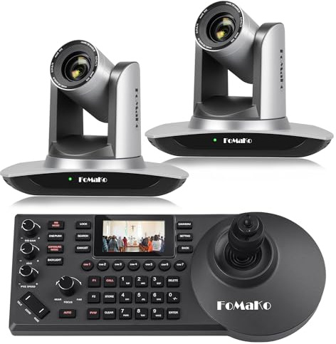 FoMaKo PTZ Kamera Set, KI-Auto-Tracking 20x Optischer Zoom, HDMI/USB3.0/LAN(PoE), mit 2*HDMI PTZ Kamera Silber + 1* PTZ Controller, für Live-Gottesdienste, YouTube vMix OBS Streaming (BH402)