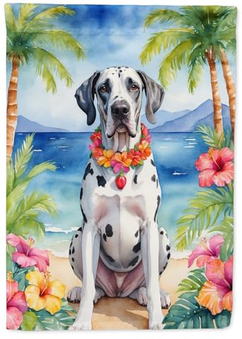 Caroline's Treasures DAC6446CHF Drapeau de maison du dogue allemand Luau - Grand mât de porche - Décoration extérieure - Bannière d'art - À suspendre au mur - Polyester - Taille de la maison -