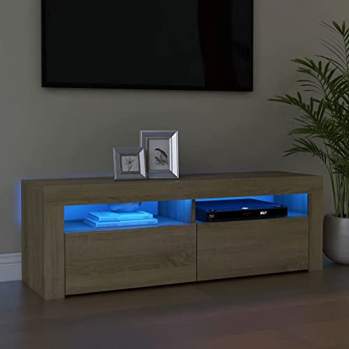 THOYTOUI TV-Schrank, TV Aufsatz Sideboard TV Board Schränke Mit Stauraum Geeignet für Büro Hotel Wohnung mit LED-Leuchten Sonoma-Eiche 120 x 35 x 40 cm
