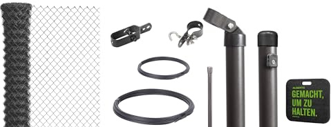 Alberts 697181 Maschendrahtzaun als Zaun-Komplettset, zum Einbetonieren mit Kniekissen | verschiedene Längen, Höhen und Farben | anthrazit-metallic | Höhe 80 cm | Länge 25 m