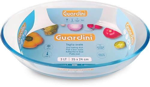 Guardini, Pirofila ovale 35x24 cm - 3,0L, Vetro borosilicato, Resistente agli shock termici, Trasparente/Azzurro
