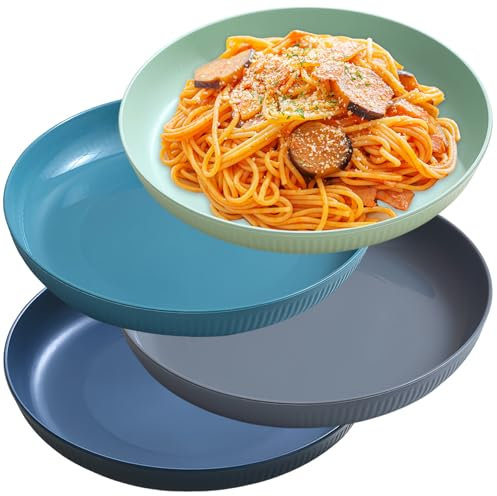 NOZVYCI 4 platos llanos de 23 cm, irrompibles, para camping, microondas y lavavajillas, para ensaladas, pasta, hogar, fiestas (platos de color oscuro)