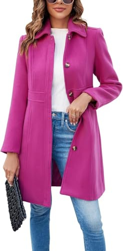 Abrigo de Mujer Elegante de un Solo Pecho Abrigo de Manga Larga para Mediados de Invierno Abrigo de Oficina (Rojo,S)