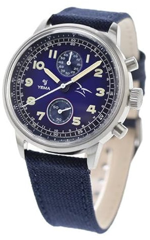 YEMA Flygraf Air Force Chronograph Mechanisch Quarz Hybrid Stahl Herrenuhr, Schwarz
