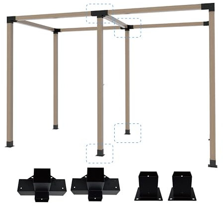 Kit di staffe per pergola 4 x 4, 2 staffe angolari resistenti a 4 vie e 2 basi, utilizzate per collegare travi in legno per padiglioni estesi, per gazebo, pergolati da patio, capannoni in legno