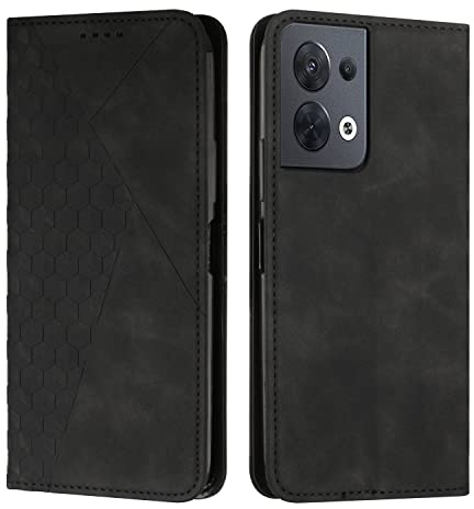 KOUYI Compatible con OPPO Reno 8 5G Funda de teléfono, Ranura para Tarjetas Plegable de Cuero sintético PU, Soporte con Cierre magnético, Fundas a Prueba de Golpes (Negro)