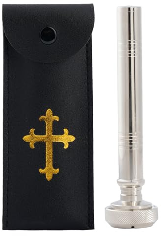 Christian Pocket - Aspersor de Agua bendita con Funda de Cuero Cruzada, contenedor de Agua bendita católica de Acero Inoxidable de 5 Pulgadas