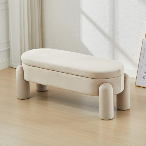 chairus Cassapanca Pouf Panca da Ingresso in Velluto Panchina Contenitore Panche Moderne con Gambe in Legno Panca Imbottita per Soggiorno/Camera da Letto, Cachi
