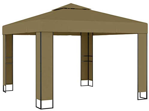 Xichuzi Pavillon mit Doppeldach, Faltpavillon, Pergola, Partyzelt, Standmarkise, Sonnenzelt, Garten Pavillion, Grillpavillon, 3x3x2,7 m Taupe 180 g/m²