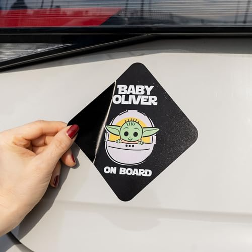 Wanapix | Autoaufkleber Personalisiert | Raute 15x15 cm | Baby Grogu