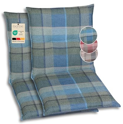 GO-DE Textil Bequeme und attraktive Polsterauflagen für Niederlehner-Gartenstühle (2er-Set, Karo Petrol, Niederlehner)