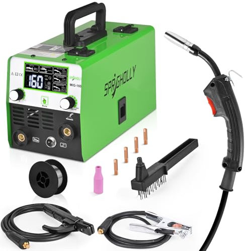 SPRIGHOLLY Gasless MIG Welders 240V 160A, 3-in-1 Welding Machine for Flux Core, Stick & Lift TIG - Readable Digital LED Display