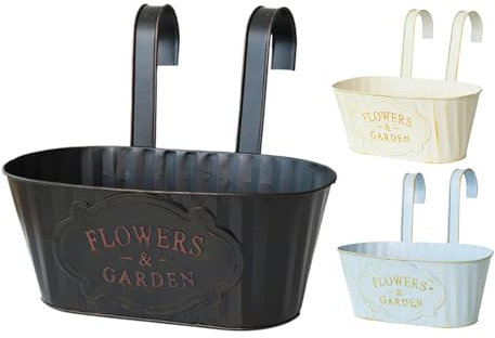 Plantadores balcón para barandilla | Plantadores Colgantes 3 Paquetes Cerca | Pots Cerca | Cestas Flores Colgantes | Cubo Flores Metal con Ganchos Desmontables Drenaje para decoración Patio jardín