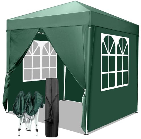 Bonnlo Pavillon 2 x 2 m, Höhenverstellbar, Wetterfest, Gartenlaube mit 4 Seitenteilen, Gartenzelt für Outdoor-Hochzeiten, Gartenfeiern, Camping- und Partyaktivitäten, Grün