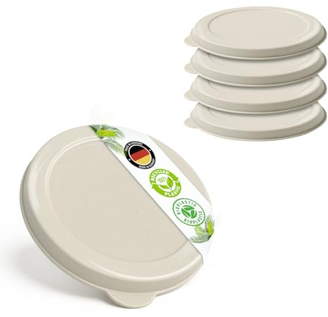 BIO Dosendeckel 5x Klein (73mm) mit Lasche – für 200g/400g Konservendosen, luftdicht & wiederverwendbar – BPA-frei, spülmaschinengeeignet, nachhaltig aus Zuckerrohr – FALKENHORN Made in DE – Creme