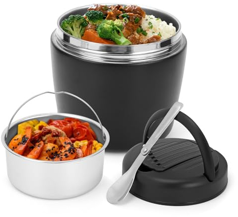 Gugxiom 1.2L 304 Edelstahl isolierte Lunch-Box, isolierte auslaufsichere Lebensmittel-Thermoskanne, Wide Mouth Suppenterrine mit Löffel für Büroangestellte und Outdoor-Arbeiter