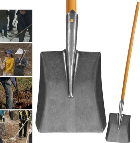 Garden Shovel Heavy Duty Multifunctional Digging Spade with Wooden Handle for Landscaping, Gardening, Ice Scraper, Snow Shovel Contractor, DIY, Trenching, Outdoor Tasks (Square Shovel)
