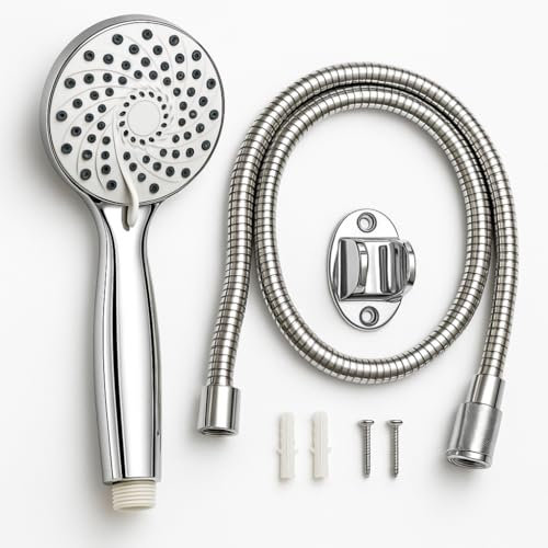 Alcachofa de ducha con manguera, Alcachofa de ducha + 1,5 m flexible de ducha de acero tubo, ducha multifunción de alta presión, ABS cromado, rociador de ducha antical, alcachofa con boquilla, Plata