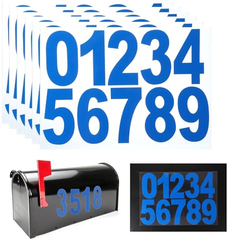 PATIKIL Reflective Mailbox Numbers for Outside, 6 Pcs 3 Inch Waterproof Number Stickers 0-9 Self-Adhesive Tabs for Mailbox Signs House Cars Door Address, Blue