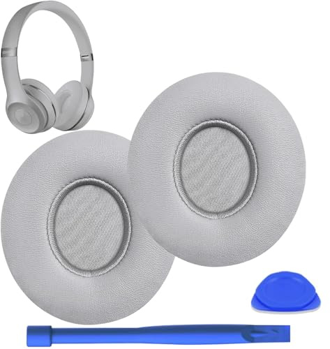 Replacement Ear Pads for beats solo 3 Wireless/Wired Headphone, Memory Foam Ear Cushion Pads，Noise Isolation Foam Durable Leather (Gray)