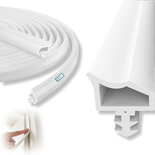 Türdichtung, 15m Zimmertürdichtung für Schallschutz, PVC Weiß Türdichtungen für Feuchtigkeitsbeständigkeit, WäRmedämmung, Winddicht, Schalldämmung und Stoßschutz(Weiß,15m)
